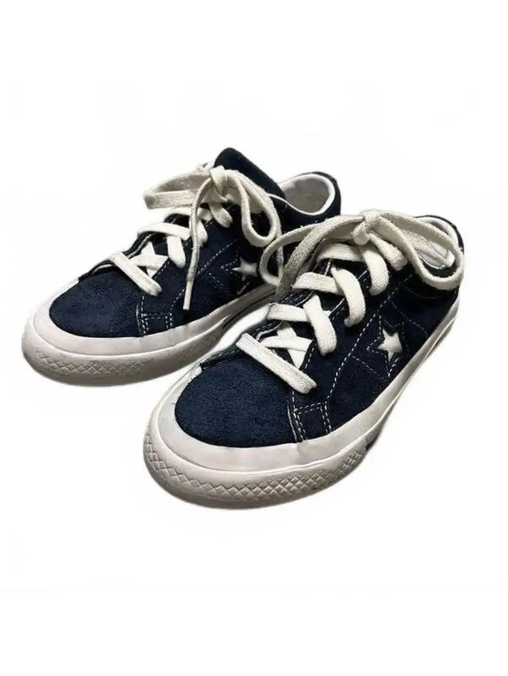 Converse Chuck Taylor Leather All Star Navy Blue White Suede Sneaker Shoe 1.5